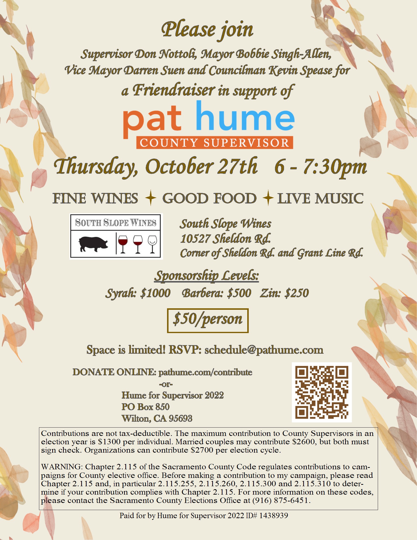 Product Image for Pat Hume Event Oct 27th